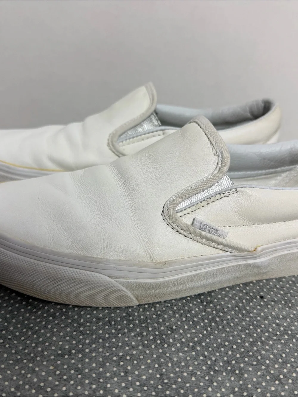 Vans White Slip-On Leather Loafers Size 8